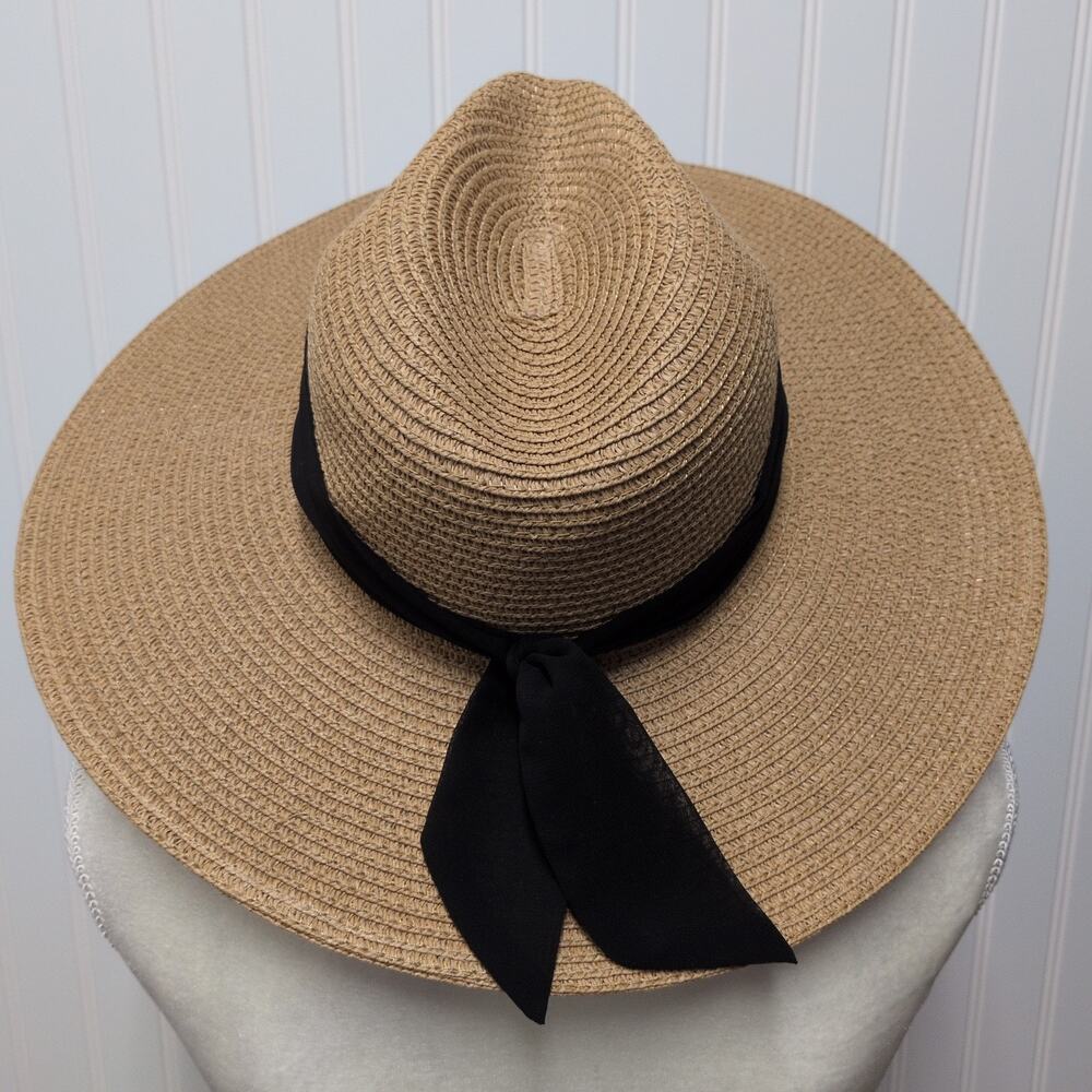 Vince Camuto Fedora Sun Hat Womens One Size Wide Brim Black Band Beach Resort